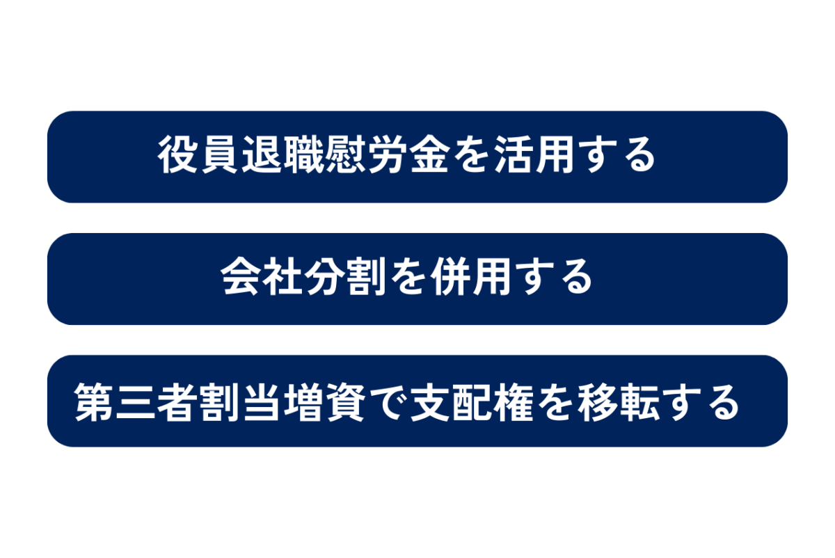 会社売却における税金対策には①役員退職慰労金を活用する②会社分割を併用する③第三者割当増資で支配権を移転する以上の3つがあります。