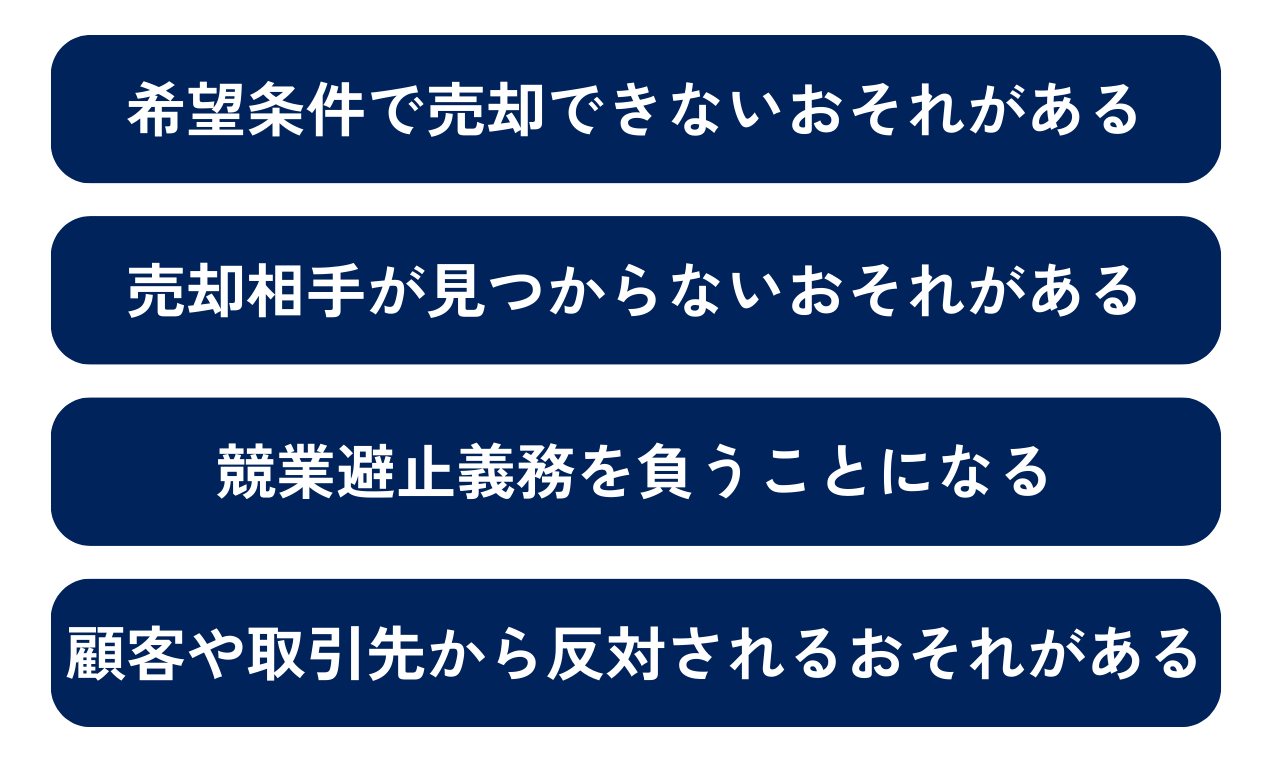 売り手側の運送会社をM&Aするデメリットは①希望条件で売却できないおそれがある②売却相手が見つからないおそれがある③競業避止義務を負うことになる④顧客や取引先から反対されるおそれがあるの4つです。